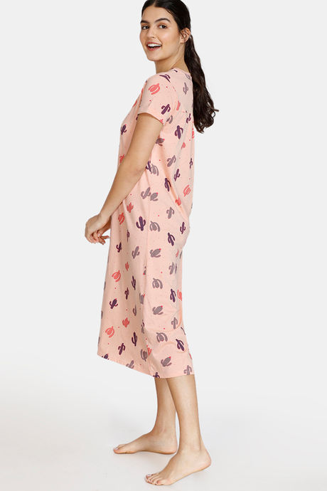 Zivame Texas Dreaming Knit Cotton Mid Length Nightdress - Peach — image 2